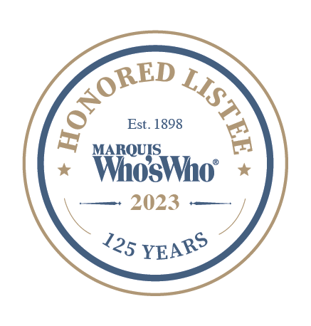 2023 - The badge as Honored Listee from Marquis Who's Who - the world's prominent biographies since 1898 